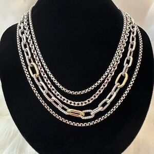 Authentic David Yurman Four Row Mixed Chain Necklace in SS w/18K Yellow …